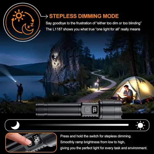 Miniatura 3 de Relybo Linterna LED recargable de 20000 lúmenes altos, largo alcance y tiempo de funcionamiento de 12 horas Linternas súper brillantes USB C