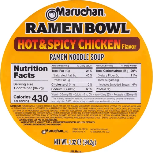 Miniatura 2 de Maruchan Tazón de fideos ramen con sabor a pollo picante y picante con verduras, 3.32 onzas (paquete de 12)