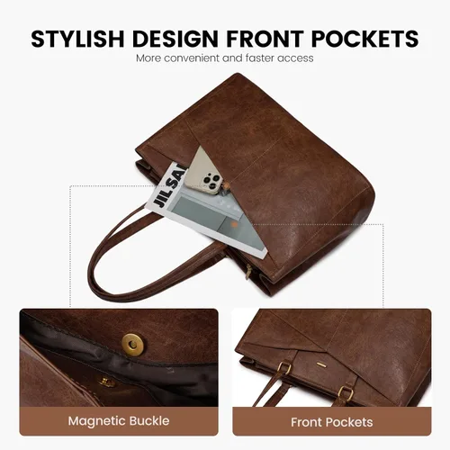 Miniatura 3 de LOVEVOOK Bolsa para Laptop para Mujeres, Bolsa de Mano para Laptop de 15.6 Pulgadas para Mujeres, Bolsas de Mano de Trabajo de Cuero Vintage