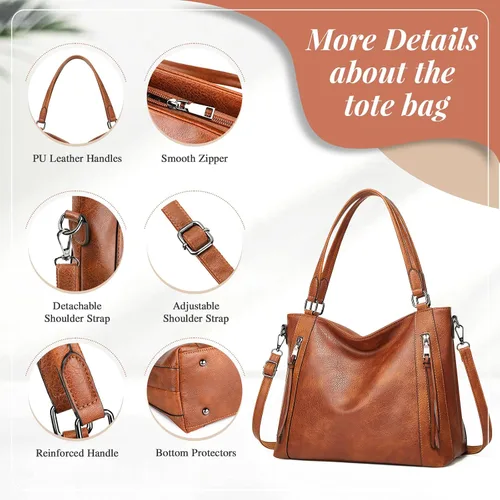 Miniatura 4 de UBORSE Bolsas de mano para mujer, bolsos y bolsos de mano con asa superior, bolso de hombro suave, bolso de mano para mujer, de cuero vegano, juego