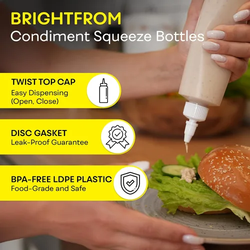 Miniatura 2 de BRIGHTFROM Botellas exprimibles para condimentos, botella vacía de 8 onzas con tapa superior giratoria, a prueba de fugas, ideal para salsa