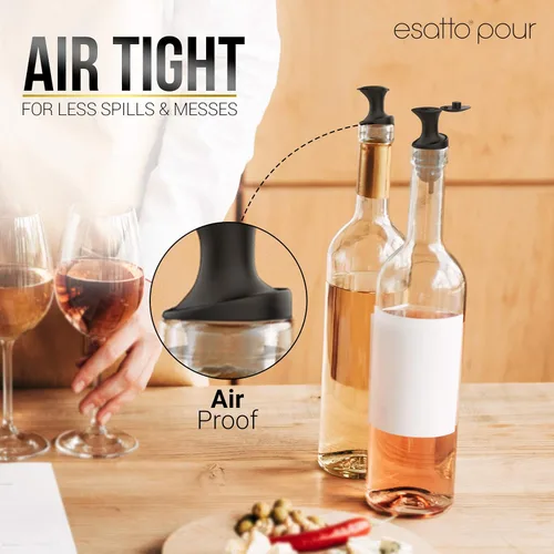 Miniatura 7 de Esatto Verter y sellar, vertedores de botellas de plástico con tapa integrada, vertido fácil y preciso, tapa para almacenamiento y prácticas Negro