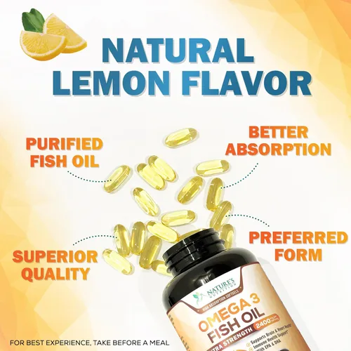 Miniatura 5 de Suplementos de aceite de pescado Omega 3 – 2400 mg de aceite de pescado por porción – Omega-3 de triple fuerza con ácidos grasos EPA y DHA – Apoyo