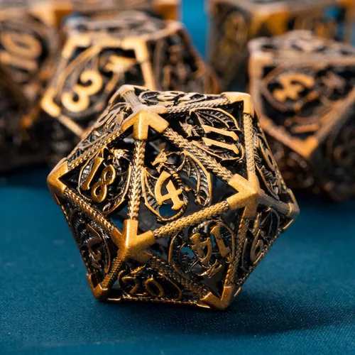 Miniatura 3 de ARUOHHA Juego de dados huecos de metal DND, dados D y D de oro antiguo, juegos de rol RPG, dados poliédricos con caja de regalo D20 D12 D10 D8 D6 D4