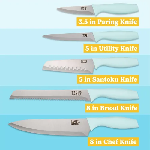 Miniatura 6 de Juego de cuchillos de cocina Tasty para cajón, cubiertos y organizador de cocina que ahorran espacio, incluye cuchillo de chef, para pan, Santoku