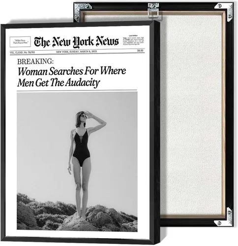 Miniatura 5 de Arte de pared en lienzo en blanco y negro con titulares de revistas de tendencia, póster de noticias, imagen divertida de hora feliz, impresiones