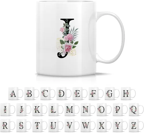Miniatura 17 de Retreez Ramo botánico floral inicial A-Z con monograma, taza con monograma de cerámica de 11 onzas, regalo de agradecimiento de agradecimiento