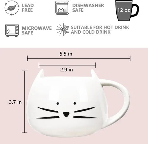 Miniatura 2 de Koolkatkoo - Taza de café con diseño de gato para mujeres y niñas, taza de agua de cerámica con gatito, 12 oz, taza pequeña, color blanco