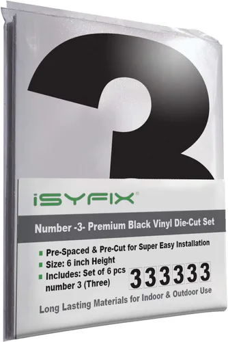 Miniatura 63 de iSYFIX Calcomanías de vinilo negro con el número 7 (siete), paquete de 6 calcomanías autoadhesivas de 7 pulgadas, calcomanías troqueladas y Negro