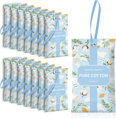 SCENTORINI Sobres perfumados para cajones y armarios, aroma de algodón puro, paquete de 14 bolsitas de larga duración, ambientador de armario, para