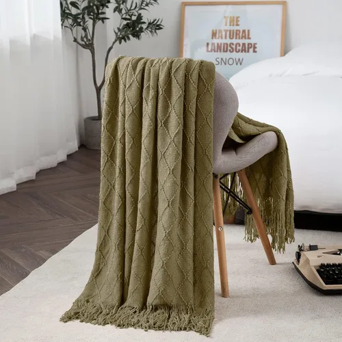 TREELY Manta de punto para sofá, mantas de punto suave con borlas y flecos, 50 x 67.7 pulgadas, manta ligera decorativa para sofá, cama de campo,