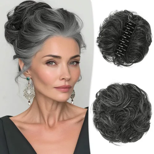 Miniatura 22 de RUWISS Pinza de Garra Moño Desordenado Postizo de Cabello Humano Real Moños Ondulados Rizados Chignon Extensiones de Moño Peinado Recogido
