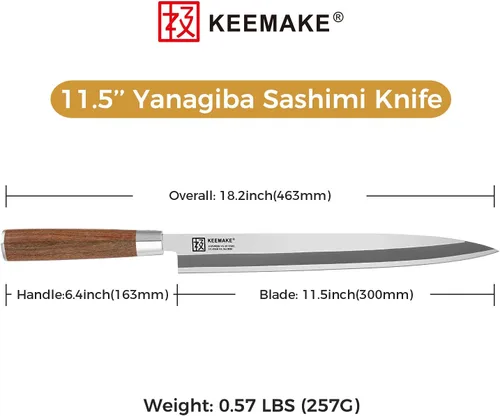 Miniatura 2 de KEEMAKE Cuchillo de sushi japonés – Cuchillo Sashimi japonés VG10 de acero inoxidable hoja biselada simple, mango de palisandro perfecto Yanagiba