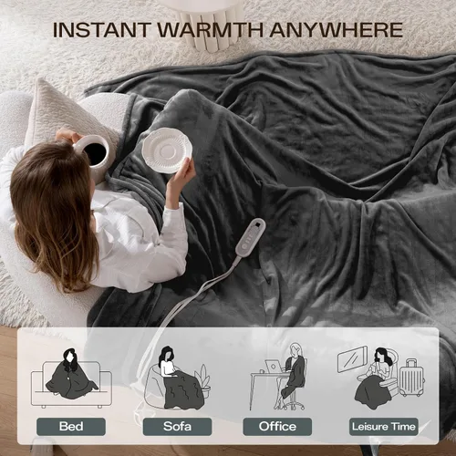 Miniatura 7 de Manta Térmica Eléctrica Tamaño Full 72''x84'', Manta Térmica de Franela de Doble Capa con Apagado Automático de 10 Horas y 8 Ajustes de Calor, Manta