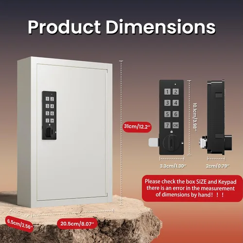 Miniatura 2 de Grimtron - Caja de seguridad de 40 llaves con código, caja electrónica de montaje en pared, modo privado/público, beige, regalo del día del padre