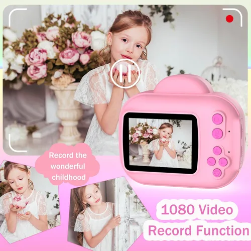 Miniatura 3 de Cámara para niños con impresión instantánea para niños, cámaras para niños pequeños, cámaras de video digitales HD 1080P, juguete de cámara Rosa