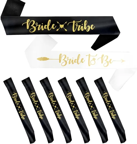 Bachelorettesy Bride Tribe - Bandas para damas de honor, paquete de 8 bandas de satén para despedidas de soltera, decoraciones de despedida de
