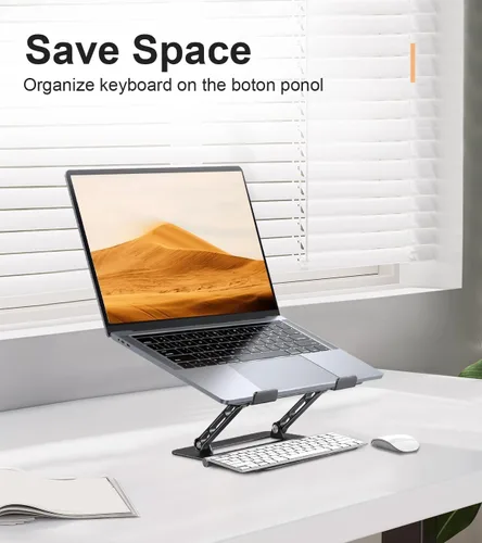Miniatura 4 de Aoviho Soporte ajustable para laptop para escritorio, soporte portátil y elevador, soporte plegable de aluminio para computadora portátil para Negro