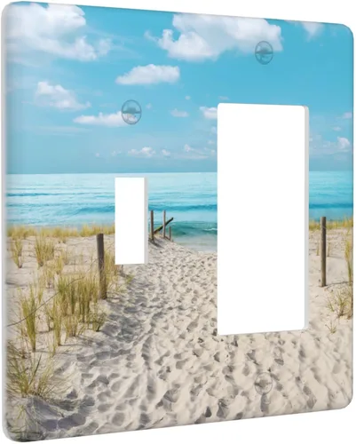 Miniatura 2 de Blue Ocean White Sand Beach 2 Gang Combination Toggle Rocker - Placa de pared para interruptor de luz doble, cubierta de salida decorativa eléctrica