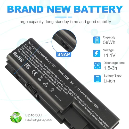 Miniatura 3 de Batería para portátil Gateway NV73 NV74 NV78 5920G NV79, para Acer AS07B31 AS07B51 AS07B41 AS07B42 AS07B32 AS07B61 AS07B71 AS07B72 AS07B52 ICL50 5520