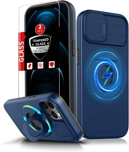 Miniatura 58 de Funda magnética para iPhone 11 Pro compatible con carga inalámbrica MagSafe, con 2 protectores de pantalla, anillo kickstand de 360° integrado +