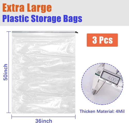 Miniatura 2 de Bolsas de plástico transparentes extra grandes con cordón de 36 x 50 pulgadas, paquete de 3 (4 mils), a prueba de polvo, a prueba de humedad