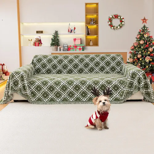 Funda Reversible para Sofá Manta, Funda de Sofá de Navidad, Manta Funda de Sofá de Chenilla, Fundas de Sofá de Navidad Lavables, 71"×118" Fundas de
