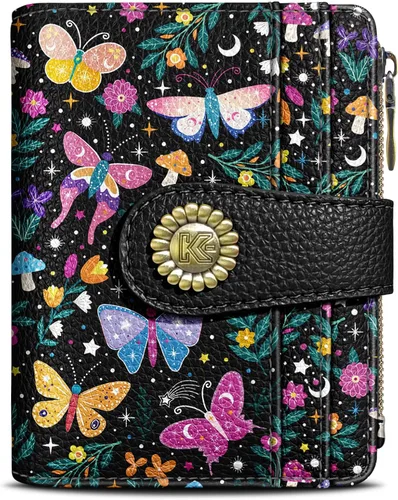 Miniatura 33 de Kelvoris Cartera pequeña Rfid para mujer, plegable, con cremallera, bolsillo para monedas, piel sintética, compacto, para tarjetas de crédito