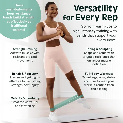 Miniatura 6 de Retrospec Activate Resistance Loop Band Set for Working Out, Home Fitness, Toning, Stretching & Exercise - Lightweight & Portable for Men & Women