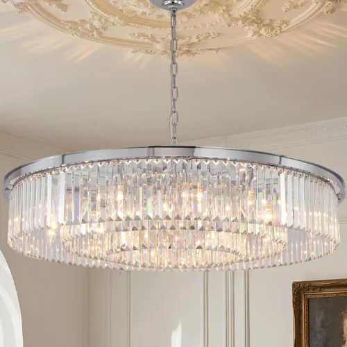 Miniatura 9 de Candelabro grande de cristal moderno de lujo, lámpara de techo colgante de oro antiguo para comedor, sala de estar, 12 luces, 3 niveles