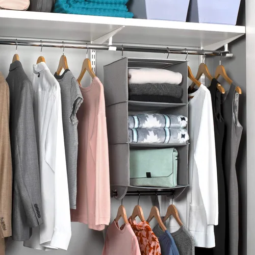 Miniatura 2 de HOLDN' STORAGE Organizador colgante de armario con barra de ropa, estantes colgantes de 3 estantes resistentes para ropa, suéteres y zapatos, unidad