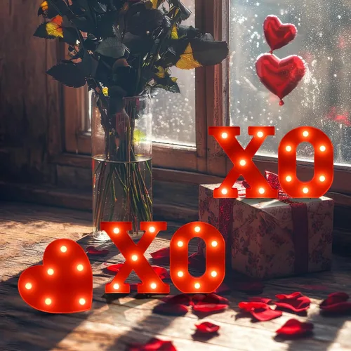 Miniatura 6 de EDYCON Letrero con luces para el día de San Valentín, decoración de mesa, letras con luz LED, funciona con pilas, para decoración del hogar, fiesta