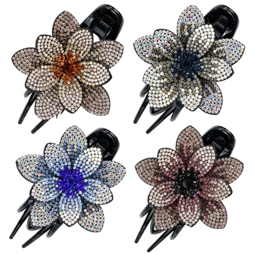 Miniatura 9 de inSowni Juego de 4 Pinzas para el pelo de lujo con brillos de fantasía, cristales brillantes, decorativas, de plástico, con flores, clips de garra