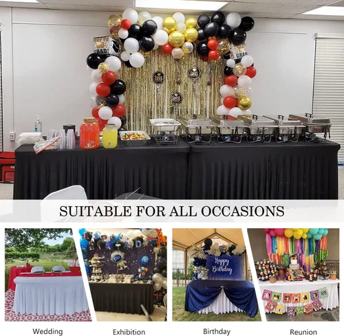 Miniatura 7 de Mantel de una pieza y falda para mesas rectangulares, mantel ajustable de elastano de 6 pies con falda de volantes para bodas, banquetes, baby Negro