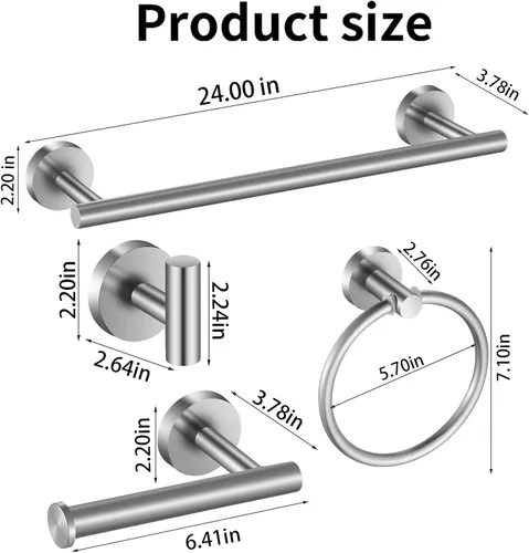 Miniatura 2 de Juego de accesorios de baño de níquel cepillado, juego de toallero de 24 pulgadas, juego de 10 accesorios de baño, incluye 2 paquetes de toallero