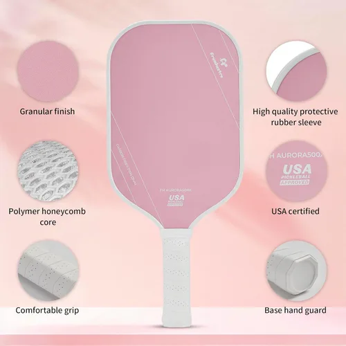 Miniatura 3 de Raqueta de pickleball FH-500 T700, raqueta de pickleball ofensiva de 0.551 in de grosor a dos manos, velocidad y control Rosa