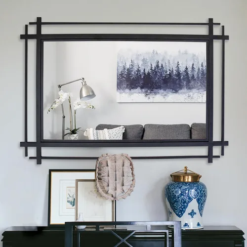 Miniatura 12 de Espejo de baño negro con marco de metal, espejos grandes de sala de estar de 36 x 24 pulgadas para decoración, espejo decorativo moderno