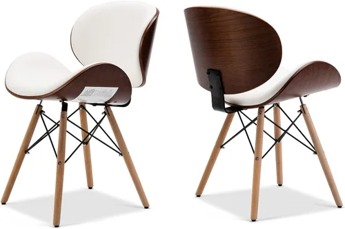 Miniatura 7 de BELLEZE Juego de 2 sillas de comedor modernas de mediados de siglo, tapizadas de piel sintética de nogal con respaldo curvado, silla de comedor