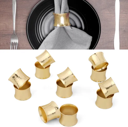 Miniatura 12 de Juego de 12 servilleteros decorativos de metal, modernos servilleteros martillados para decoración de fiestas, mesa de comedor, todos los días