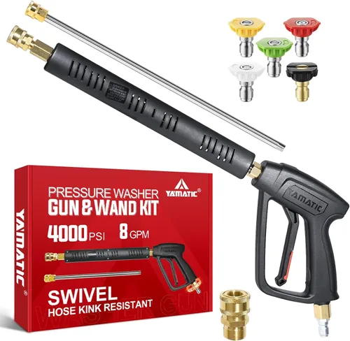 Miniatura 9 de YAMATIC Pistola corta para lavadora de alta presión con conector rápido giratorio de acero inoxidable de 3/8", mango para lavadora eléctrica
