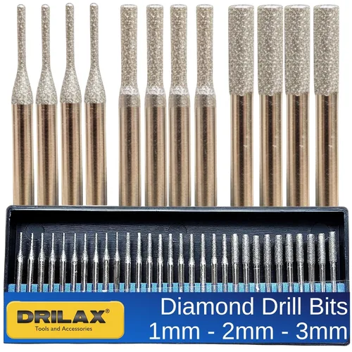 Miniatura 12 de Drilax Juego de 30 brocas de diamante de 0.039 pulgadas (0.039 in), vástago de 1/8 compatible con herramientas rotativas Dremel, brocas de diamante