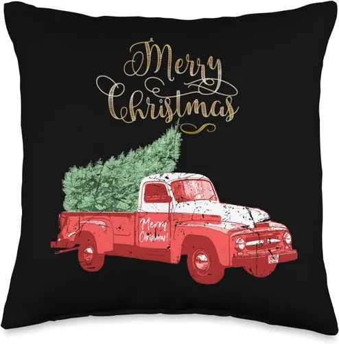 Cojines Decorativos Para Sala Tree Truck Merry Christmas - Cojín decorativo (16.0 x 16.0 in), color rojo