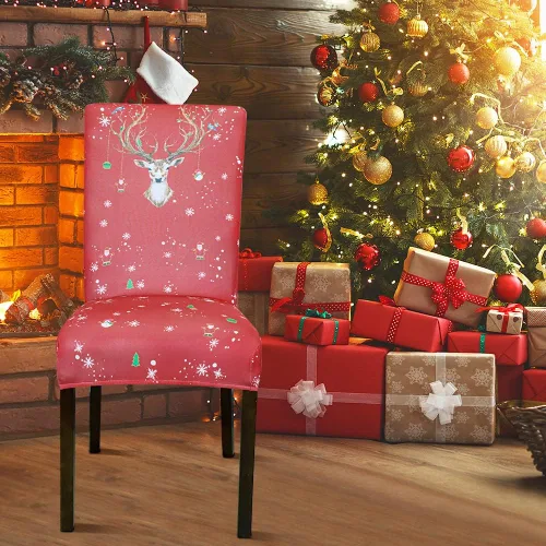 Miniatura 3 de OTOSTAR Fundas para sillas de Navidad, paquete de 4 fundas elásticas y suaves de elastano extraíble para cocina, comedor, hotel, ceremonia, Alce