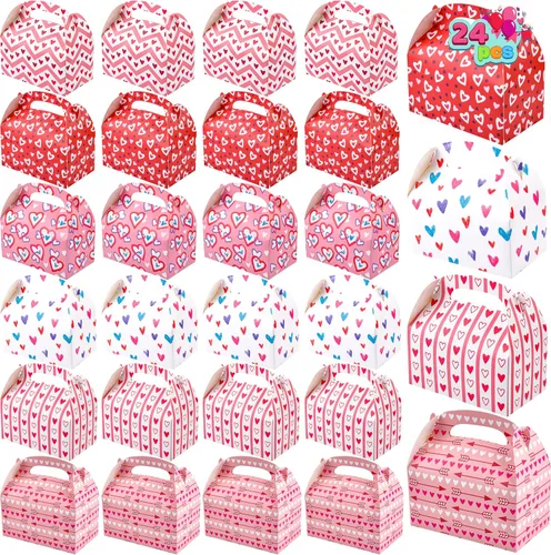JOYIN 24 cajas de regalo para el día de San Valentín, cajas de galletas con diseño temático colorido en forma de corazón para niños, recuerdos de