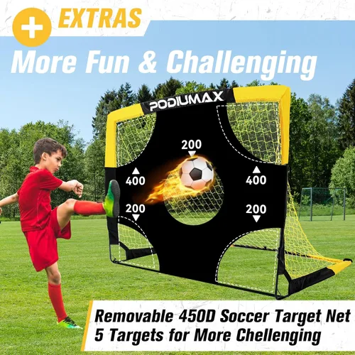 Miniatura 3 de PodiuMax Juego de porterías de fútbol para niños, conjunto de 2, de 4x3 pies. Porterías de fútbol emergentes, portátiles y para el patio trasero