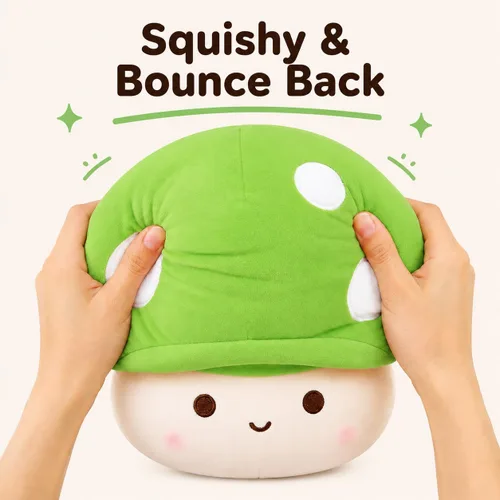 Miniatura 6 de Almohada de felpa de hongos verdes de 14 pulgadas, bonita decoración de hongos grandes, peluche de peluche, juguete suave regalo para niñas, niños