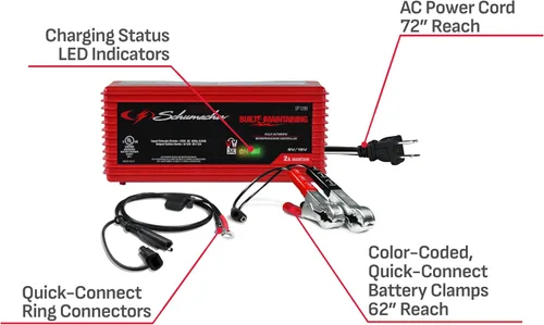 Miniatura 6 de Schumacher Electric 2A Cargador y Mantenedor de Batería de Auto, Solución 3-en-1, para Baterías de 6V/12V para Deportes Acuáticos, Automotrices