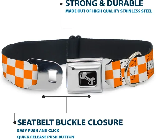 Miniatura 4 de Buckle-Down Checker White/Tan Orange Dog Collar Bone, Small/9-15