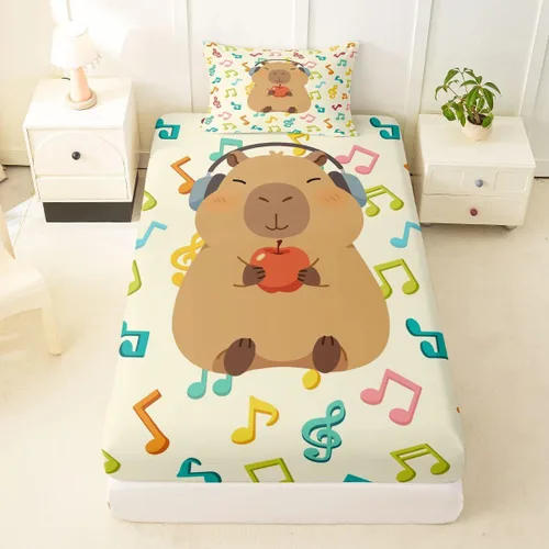 Miniatura 21 de Sábana bajera ajustable de Capybara de dibujos animados tamaño individual para niños, bonito juego de cama de Capybaras marrón para niños y niñas