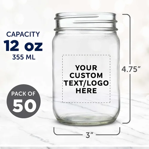 Miniatura 5 de DISCOUNT PROMOS Tarros de vidrio decorativos personalizados de 12 onzas, juego de 50 unidades, tarros de vidrio para avena durante la noche, dulces